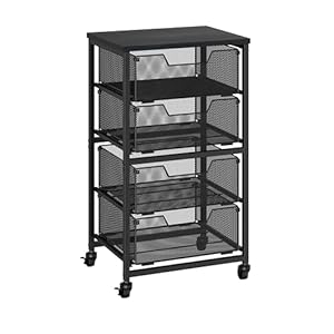 Rolling Cart with Drawers, 4-Drawer Storage Cart on Wheels with Wooden Top, Metal Utility Cart with Storage Drawers, Craft Storage Art Cart for Classroom, Office, Kitchen, Bedroom,Patent Pending