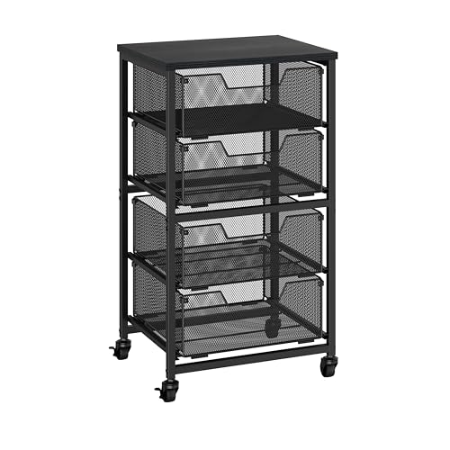 Rolling Cart with Drawers, 4-Drawer Storage Cart on Wheels with Wooden Top, Metal Utility Cart with Storage Drawers, Craft Storage Art Cart for Classroom, Office, Kitchen, Bedroom,Patent Pending