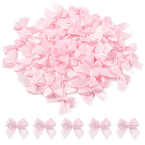 Jollybows 100 Pièces Noeuds, 2,5cm Mini noeud de Ruban Rose Noël, Noeud Noir Satin Adhesif Convient pour le bricolage, la décoration de Cartes de Vœux, la...