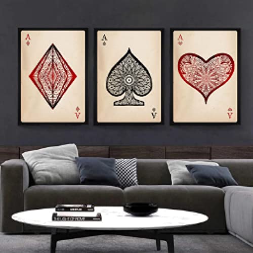 Peinture sur toile cartes à jouer rétro d'art mural chic en 50x70cm