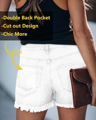 Image of onlypuff Women Denim Shorts Ripped Mid Waisted Jean Shorts with Pockets