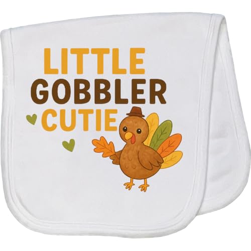 inktastic Little Gobbler Cutie Thanksgiving Turkey Baby Burp Cloth White 46e5c