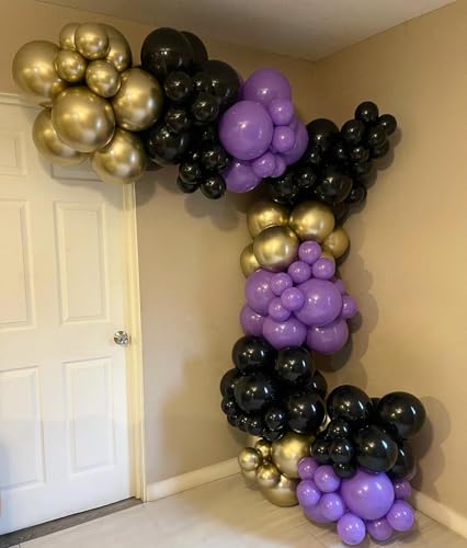 Image of Purple and Gold Balloons, 12 Inch Black Purple and Gold Confetti Balloons for Graduation Prom Halloween Baby Shower Wednesday Retirement Birthday Party Decorations