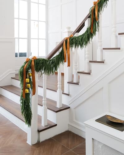 6ft Christmas Garland with Lights, Norfolk Pine Garland, Realistic | Green Garlands for Mantle, Stair Railing, Battery Operated Indoor/Outdoor New Year Holiday Decoration with Timer - image 2