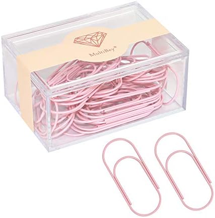 Pink Jumbo Paper Clips, Multibey 2" Non-Skid Metallic Large Paperclips Bookmark in Reusable Holder Office School Supplies for Women Girls Decor, 30PCS Per Box (Light Pink)