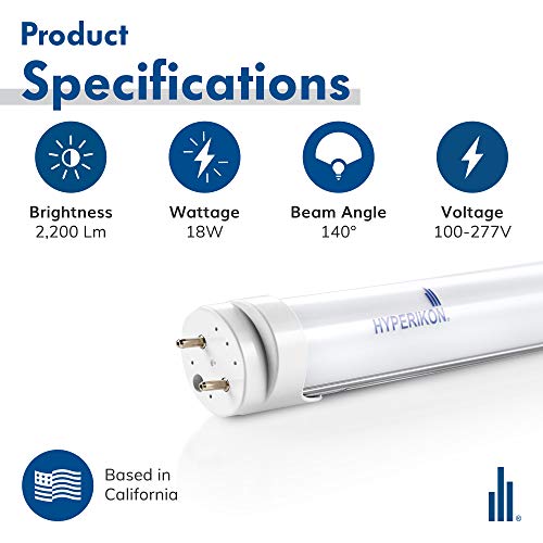 Hyperikon 4 Foot LED Tube, T8 T10 T12 40 Watt Replacement (18W), Dual End Ballast Bypass, Frosted Lens, UL, DLC, Daylight White, 4 Pack - Thumbnail 2