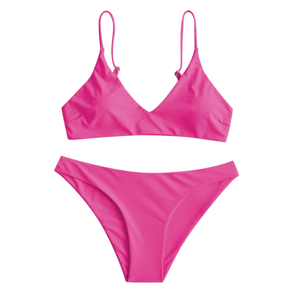 ZAFUL Women's Solid Spaghetti Strap Bralette Bikini Set Two Piece Swimsuit