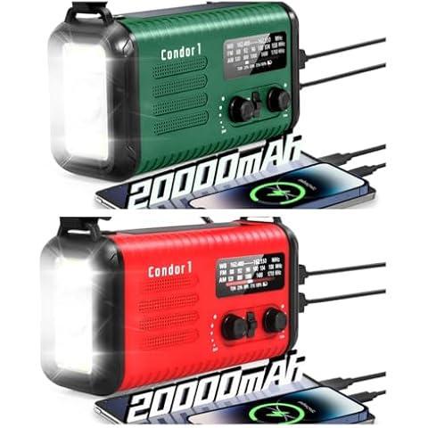 Emergency Crank Radio, 20000mAh / 74000mWh Weather Radio, Solar Hand Crank Radio with NOAA/AM/FM, Battery Powered Radio with Cell Phone Charger, Reading Lamp, Flashlight & SOS for Emergencies/Home Cover