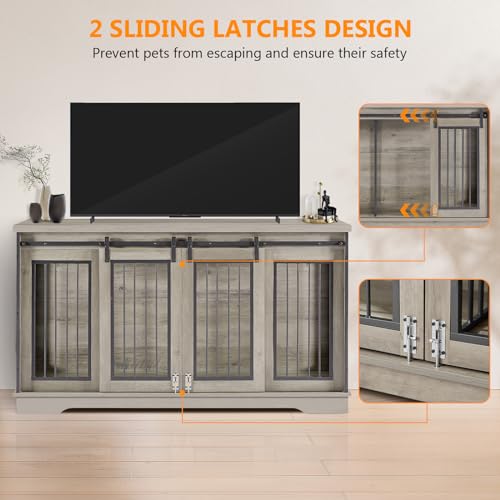 image for Yafylly 2-in-1 Double Dog Crate Furniture with Divider 60.6 Inch Grey 