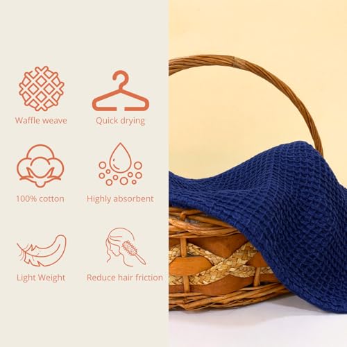 Image of HAMELIN The Ezra Waffle Face Towel Set| Cotton Lightweight Anti Microbial & Water Absorbent | Softer Touch Quick Drying Towels | Durable & Long Lasting | Blue | 31 cm x 31 cm | Pack of 2