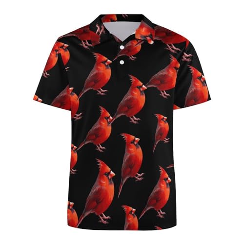 Cardinal Bird Men's Polo Shirt Short Sleeve Button Down Casual Golf T-Shirt Regular-Fit2