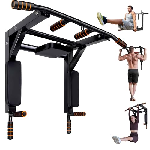 Wall Mounted Pull Up Bar and Dip Station, Heavy Duty Wall Mount Pull-up Chin Up Bar Multifunctional Home Gym Workout Indoor Exercise Equipment Support to 300kg