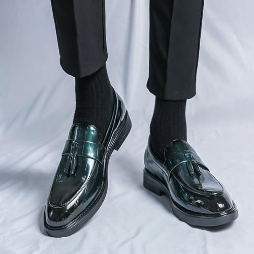 AMAZIDEAL Men's Patent Leather Tassel Slip-on Penny Loafers,Fashion Round Toe Non-Slip Causal Business Dress Shoes Party Wedding Prom Shoes3