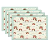 Cute Rainbow Cloud Table Mats Set of 4 Waterproof Placemats, Washable Placemats, Heat Resistant Non-Slip Place Mats for Indoor Outdoor Decoration, Dinner Wedding Birthday Party Décor-008