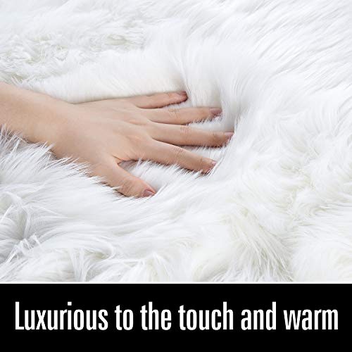LOCHAS Deluxe Super Soft Fluffy Shaggy Home Decor Faux Sheepskin Silky Rug for Bedroom Floor Sofa Chair,Chair Cover Seat Pad Couch Pad Area Carpet,2ft x 3ft, Ivory White