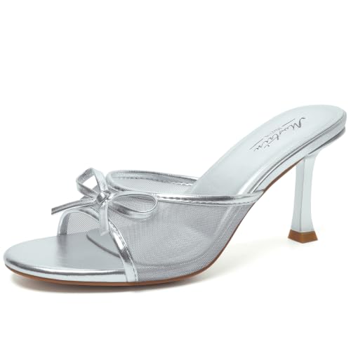 Image of Mostrin Kitten Heels for Women Round Toe Heels With Bow Vintage Mules Sexy Slip on Stiletto Backless Sandals for Party Daily