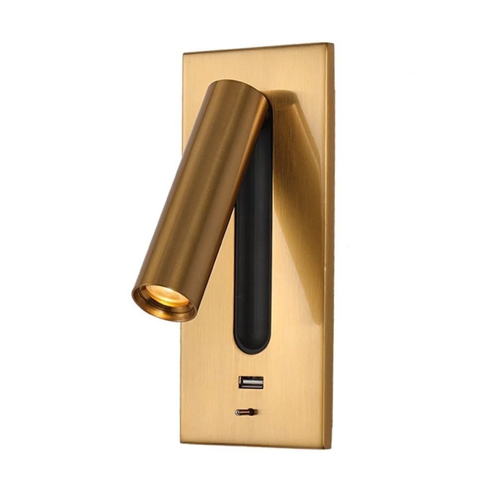 Rebirth Brass Bedside Reading Wall Lamp With Usb Port And Switch/Wall Sconce Bed丨90°Adjustable Wall Spot Light Lighting Fixture Staircase丨Wall Spotlight Hotel 3W 3000K Warm White