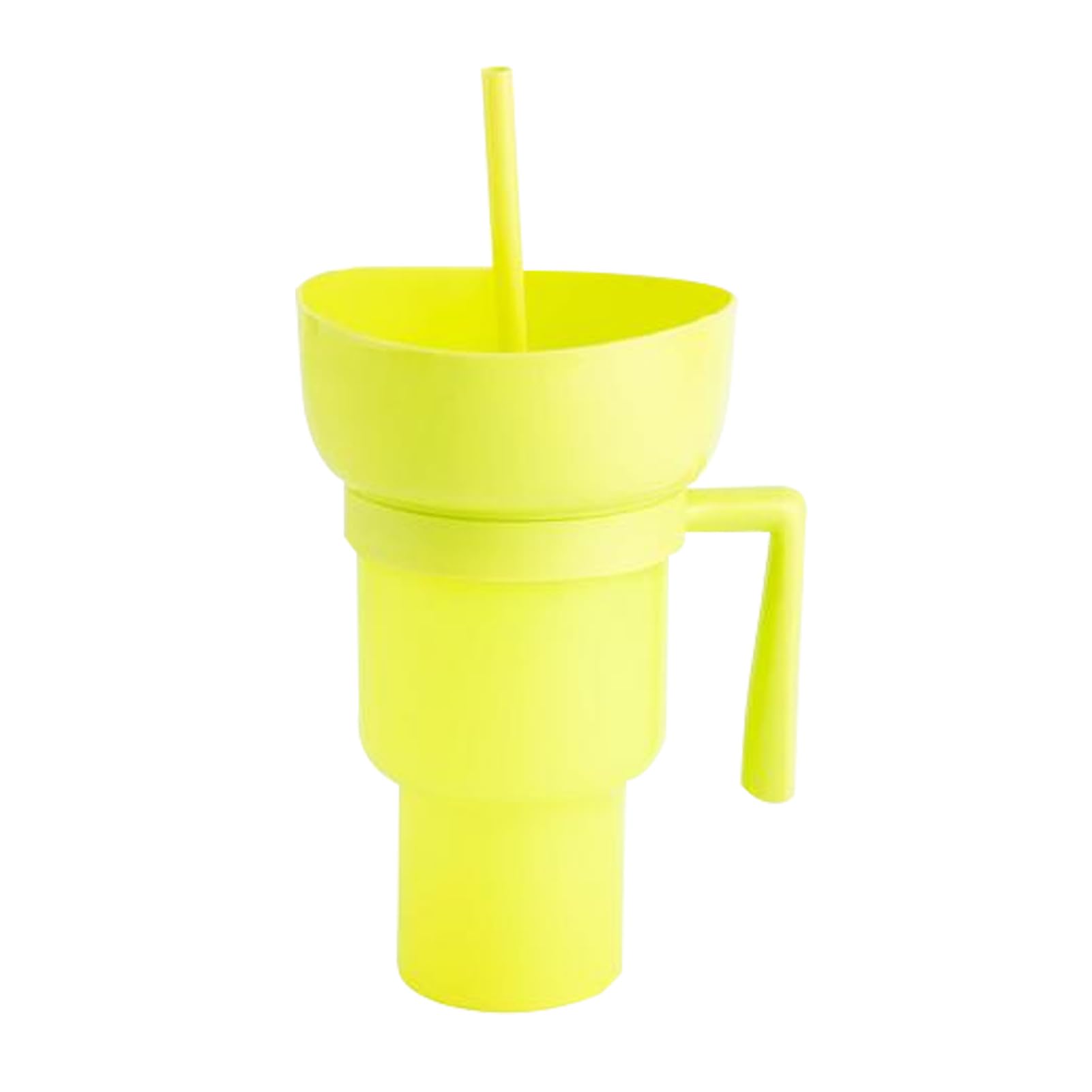 Eastuy Yellow Stadium Tumbler With Snack Bowl - 1000Ml Cup Bowl Combo With Straw - 2 In 1 Snack And Drink Cup With Straw - Multifunction Popcorn Cups - Reusable, Leakproof For Adults And Kids