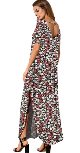 Image of GRECERELLE Women's Summer Maxi Dress Casual Loose V Neck Short Sleeve Side Split Long Dresses with Functional Pockets