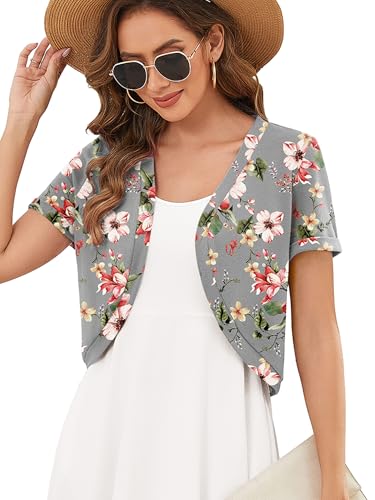 Image of Heymoments Women's Short Sleeve Bolero Shrugs Lightweight V-Neck Open Front Cropped Cardigan (S-2XL)
