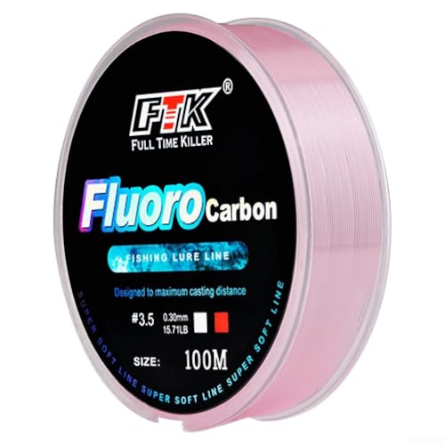 100M Fluorocarbon Fishing Lure Line with Carbon Fiber Leader, Transparent and Soft, Designed for Smooth Casting and Superior Water Resistance (1.0-0.165mm-5.39LB Pink)