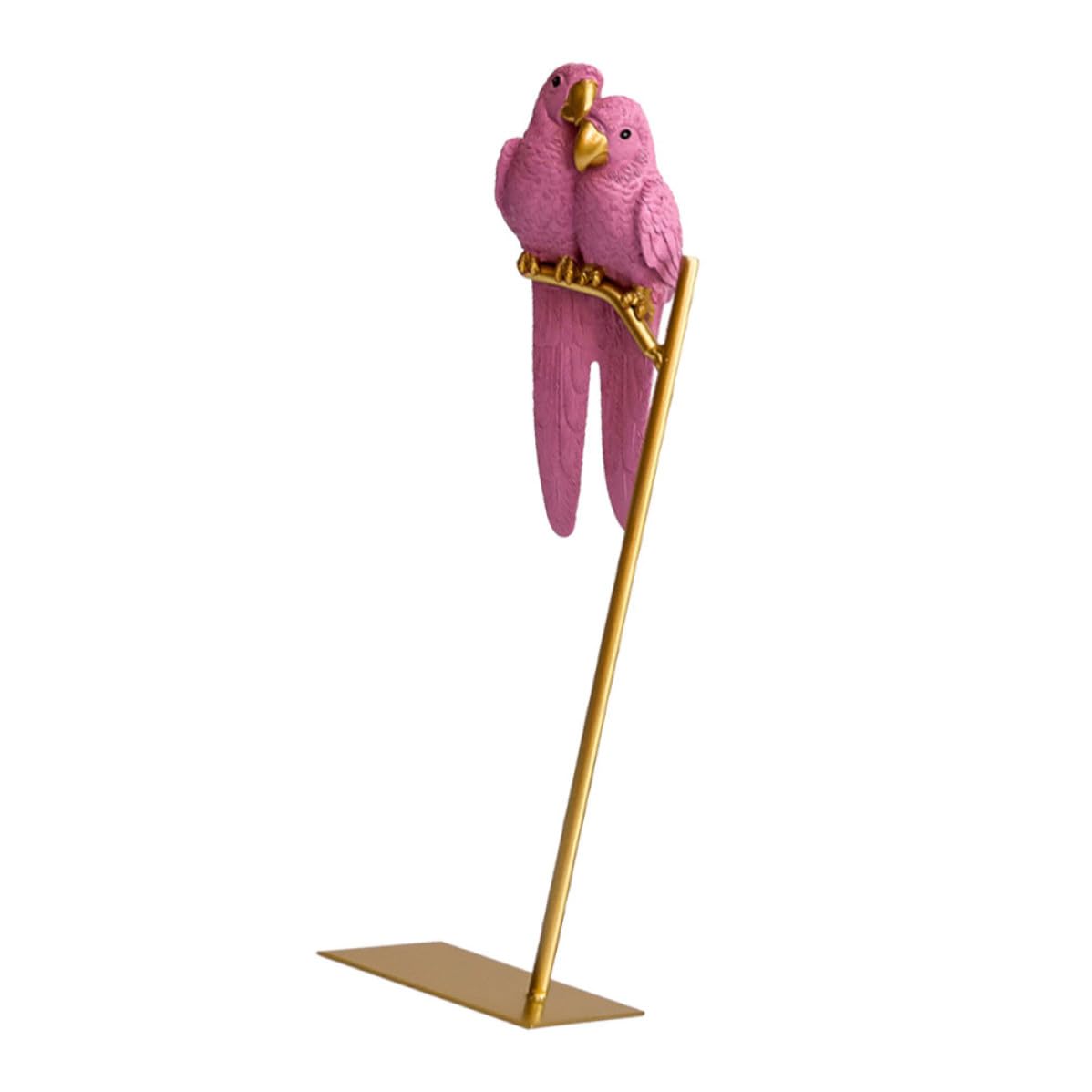 Perroquet couple en résine or et rose, sculpture élégante et raffinée pour salon chic