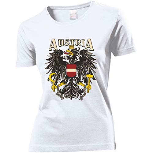 Preisvergleich Produktbild Trendagentur KEPPLINGER Damen T-Shirt - Österreich - Aufdruck: Austria mit Staatswappen / Adler (Weiß, L)