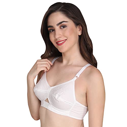 Image of Women Non Padded Bra - Made of Pure Cotton Full Coverage Non Wired Seamless Pushup Soft Cup for T-Shirt Saree Dress Sports Garment for Daily Use Everyday White