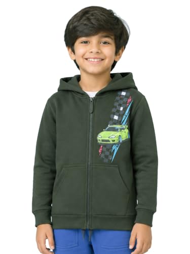 Image of Unisex Kids Solid Full Sleeve Zip Front Open Hooded Sweatshirt
