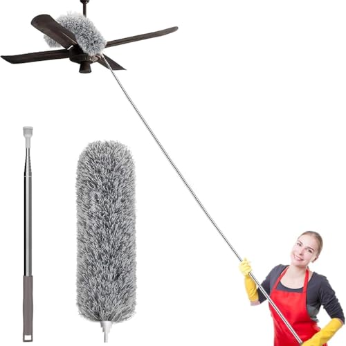 Espanador de Pó com Haste Flexível de Microfibra e Cabo Extensor Ajustável até 2,80m para Limpeza de