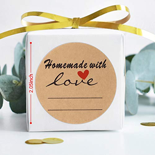 2" Round Kraft Homemade With Love Sticker With Lines For Writing, Black Font And Red Heart Canning Labels, 500 Labels Per Roll #TOP1