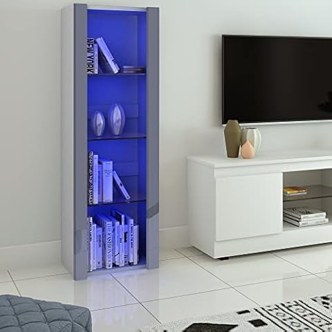 Panana High Gloss Tall Display Cabinet with LED Lights Cover