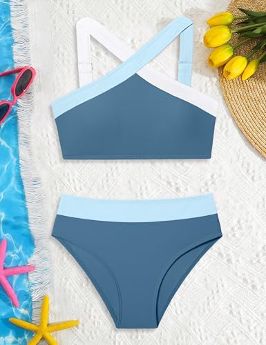 Image of Girls Swimsuits 2 Piece Bikinis Set Colorblock Bathing Suits Criss Cross Strap Girls' Swimwear