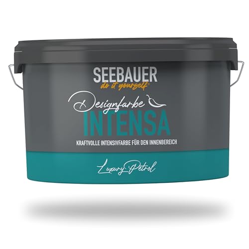 SEEBAUER diy Intensivfarbe INTENSA Blau 2,5L (Luxury Petrol) Edelmatte Wandfarbe Dunkelblau - Innenfarbe sehr hohe Deckkraft - Matt, Abwaschbar und Tropffrei