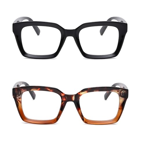 Image of Classic Clear Lens Glasses for Women Men Thick Square Frame Eyewear Non Prescription Eyeglasses 2 Pack