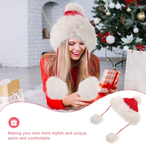 Gorro rojo con pompón de lana cómodo para mujer y ropa de invierno 7