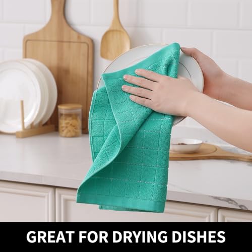 Image of Homaxy 100% Cotton Terry Kitchen Towels, 12 Pack, Turquoise