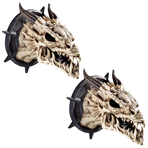 Design Toscano Horned Dragon Skull Wall Trophy Sculpture, 10 Inch, Resin, Faux Bone Finish #TOP6