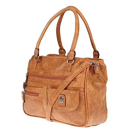 Christian Wippermann - Sac à bandoulière pour femme - De grande taille - Aspect cuir, cognac, 32 x 24 x 12 cm