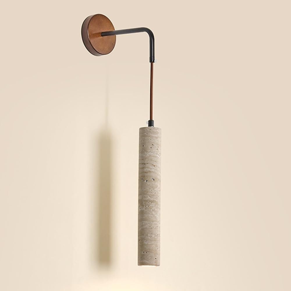 SXECAEPS Stone Bedside Wall Sconce Travertine Japanese Vintage Lamp Bedroom Living Room Hallway Corridor Stairs Lantern with Hanging Wire Night Light(4cm)