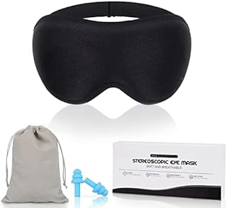 Yastouay Blackout Eye Mask, 3D Contoured Cup Blindfold Sleep Mask Black Skin-Friendly Eye Shade Cover Adjustable Strap Sleeping Eye Mask with Ear Plug for Night Travel Naps Plane Shift Work Women Men