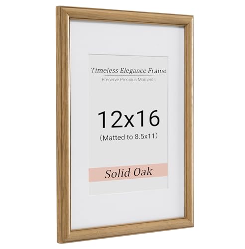 12x16 Picture Frame,12 x 16 Solid White Oak Photo Frame Matted to...