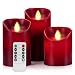 Flameless LED 4/5/6-Inch Drip-less Wax Pillar Candles - Real Wax & Real Flickering Candle Motion - with Remote 24-hour Timer Function ,Burgundy color,set of 3