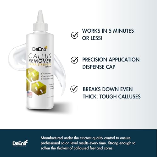 DeEnti Callus Remover for Feet, Extra Strength Foot Callus Remover Gel, 8oz Salon Grade Home Pedicure Supplies for Dry Skin, Cracked Heel, Professional Strength Callus Remover Foot Care, Lemon