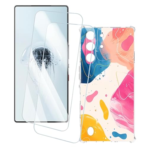 OAGELIM 2�Z�b�g �X�N���[���v���e�N�^�[ + �P�[�X ZTE Nubia Red Magic 10S Pro 5G (6.85 �C���`) �Ƃ̌݊������� �A�[�e�B�X�e�B�b�N�J�X�^���v�����g�J�o�[�Ƌ����K���X�t�B���� �X�N���b�`�h�~ (�J���t��)