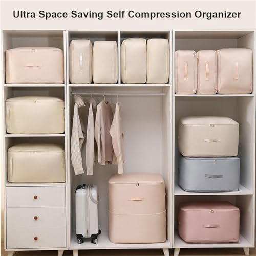 Ultra Space Saving Self Compression Organizer, Accompanyk Organizer, Heavy Duty Moving Bags, Otherwisie Space Saver Garment Bags (beige, Large)4