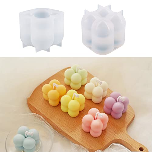 Luxwin 2Pcs/Set 3D Candle Silicone Molds,Magic Ball Bubbles Cube Candle Moulds With 10Pcs Candle Wick For Candle Making,Home Decor #TOP2