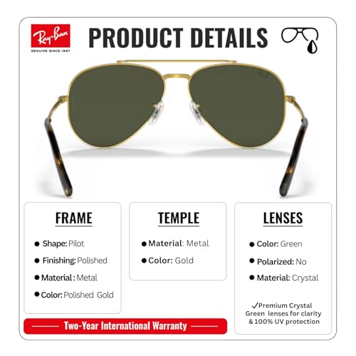 Image of Ray-Ban RB3625 NEW AVIATOR Pilot Shaped Sunglasses for Men & Women with Official RAYBAN Eyewear Kit