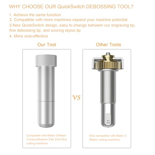 Image of Fine Debossing Tip + QuickSwitch Housing for Cricut Maker 4 /3 /Maker /Venture /Explore 3 /Air 2 /Air, OVAN Fine Debossing Tool for Cricut Deboss Designs on Thick Foil, Cardstock & More