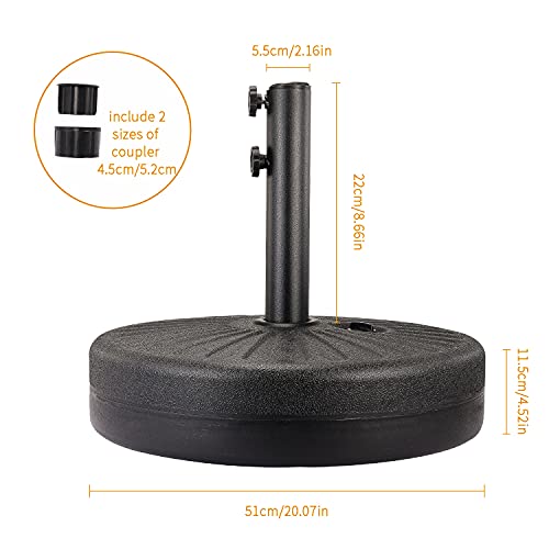 Fillable Patio Umbrella Base, Heavy Duty Outdoor Market Plastic Umbrella Base Stand, 19.7\" Round Umbrella Holder for Home & Garden, Fills Up to 42lbs (Black) - Thumbnail 2